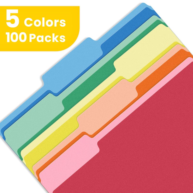 ساني مجلدات ملفات SUNEE بحجم الحروف بألوان متنوعة، 100 حزمة مجلدات مانيلا 8.5 × 11 1/3 علامات تبويب، مجلدات ملفات ملونة، مكتب المنزل، المدرسة لملفات المستندات الورقية - Image 2